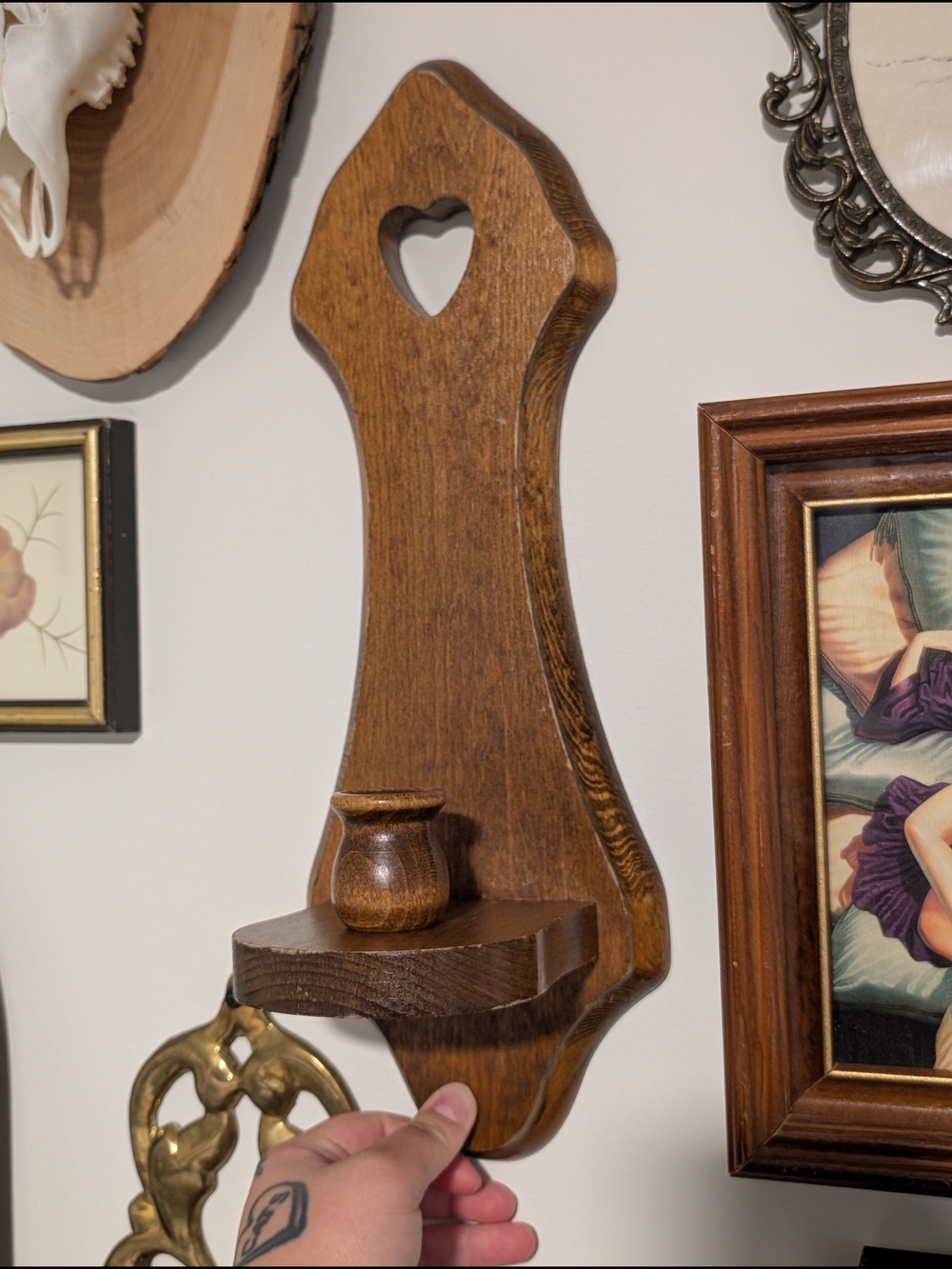 Vintage Wooden Wall Sconce With Heart Cut-out - Picture 2 of 3
